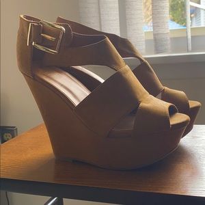 Suede Tan Wedge Sandals